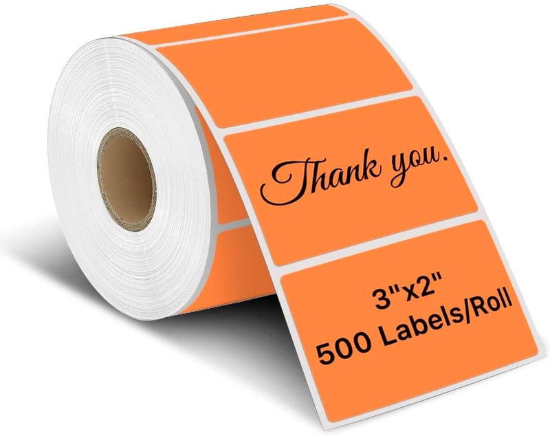 iEager 3" x 2" Thermal Labels, Rectangle Thermal Printer Stickers, Self-Adhesive Durable Sticker with Perforation Line, 500 Labels/Roll, Orange - Image 1